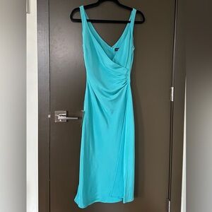 Ann Taylor 100% Silk Teal Wrap-Style Midi Dress, Size 8, NWT, Wedding Cocktail